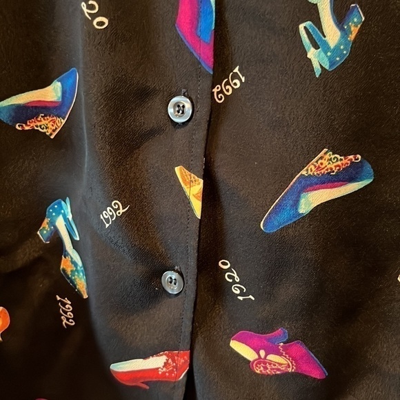 Vintage all over novelty shoe print button down tunic top Emily in Paris SATC 1X - Picture 8 of 10